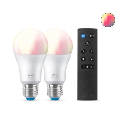PHILIPS WiZ bulb A60 8W/60W E27 RGB 806lm Dim 2-pack+REM