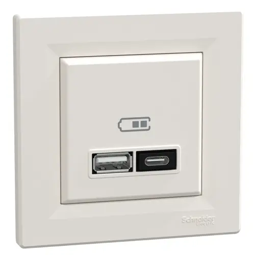 Schneider ASFORA komplet.zásuv.nabíjecí USB A+C 3A krémová