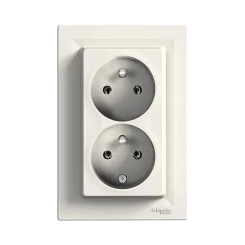 Schneider ASFORA set double mains socket 2P+PE CREAM