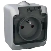 Schneider CEDAR PLUS socket. 230V 16A 2P+PE IP44 gray clear cover