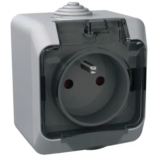 Schneider CEDAR PLUS socket. 230V 16A 2P+PE IP44 gray clear cover