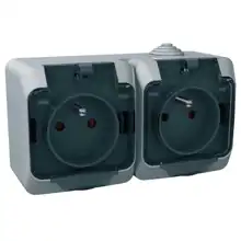 Schneider CEDAR PLUS socket. double 230V 16A 2P+PE IP44 gray clear cover