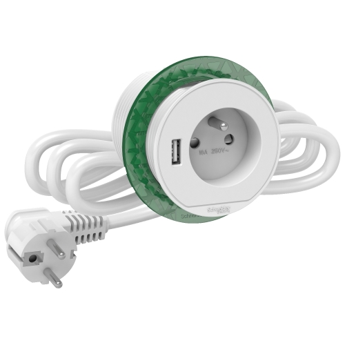 Schneider Unica System+ stolní.zásuvky XS 250V/16A +USB A 3.1A zápustný; bílá
