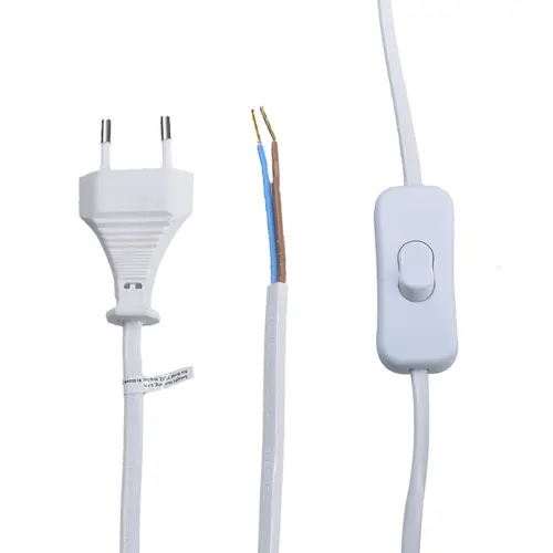 SOLIGHT flexo cord 2x0.75mm 3m white with OFF flat fork.