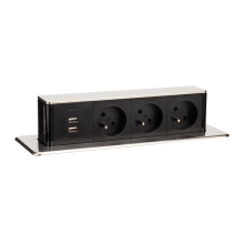 SOLIGHT zásuvka.vestavná do prac.desky výsuvný blok 3 zásuvky+2xUSB 1.9m černá