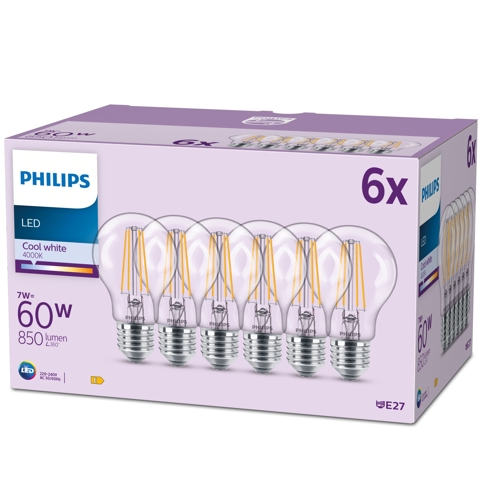 ßPHILIPS LED classic 60W A60 E27 CW CLND 6CT/4 EC