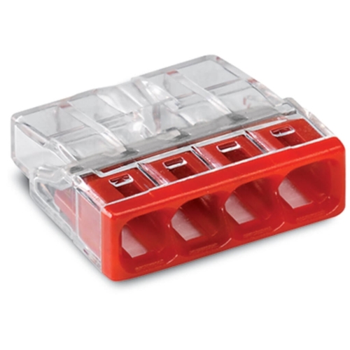 WAGO svorka.krabicová 4x0.5-2.5 mm2 transp/červená Kód:2273-204 ;pytel=2500ks