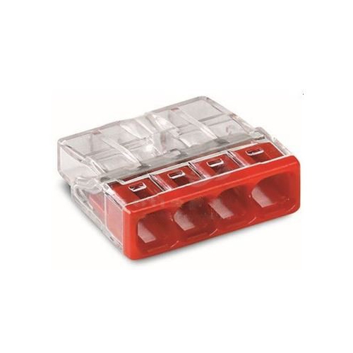 WAGO svorka.krabicová 4x0.5-2.5 mm2 transp/červená Kód:2273-204 ;pytel=2500ks