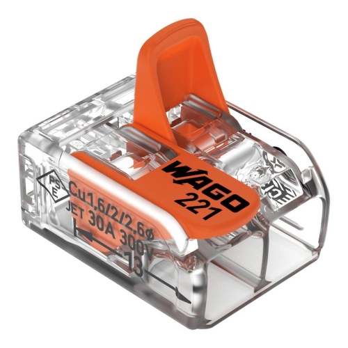 WAGO svorka s páčkou 2x0.5-6 mm2 transp/oranž Kód:221-612 ;pytel=500ks