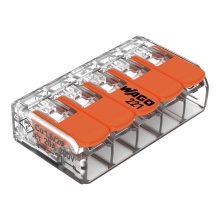 WAGO svorka s páčkou 5x0.14-4 mm2 transp/oranž Kód:221-415 ;pytel=500ks