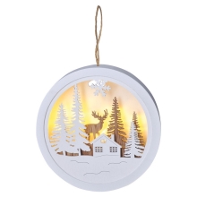 SOLIGHT vánoční dekorace závěsná les a jelen bílá a hnědá 2x AAA